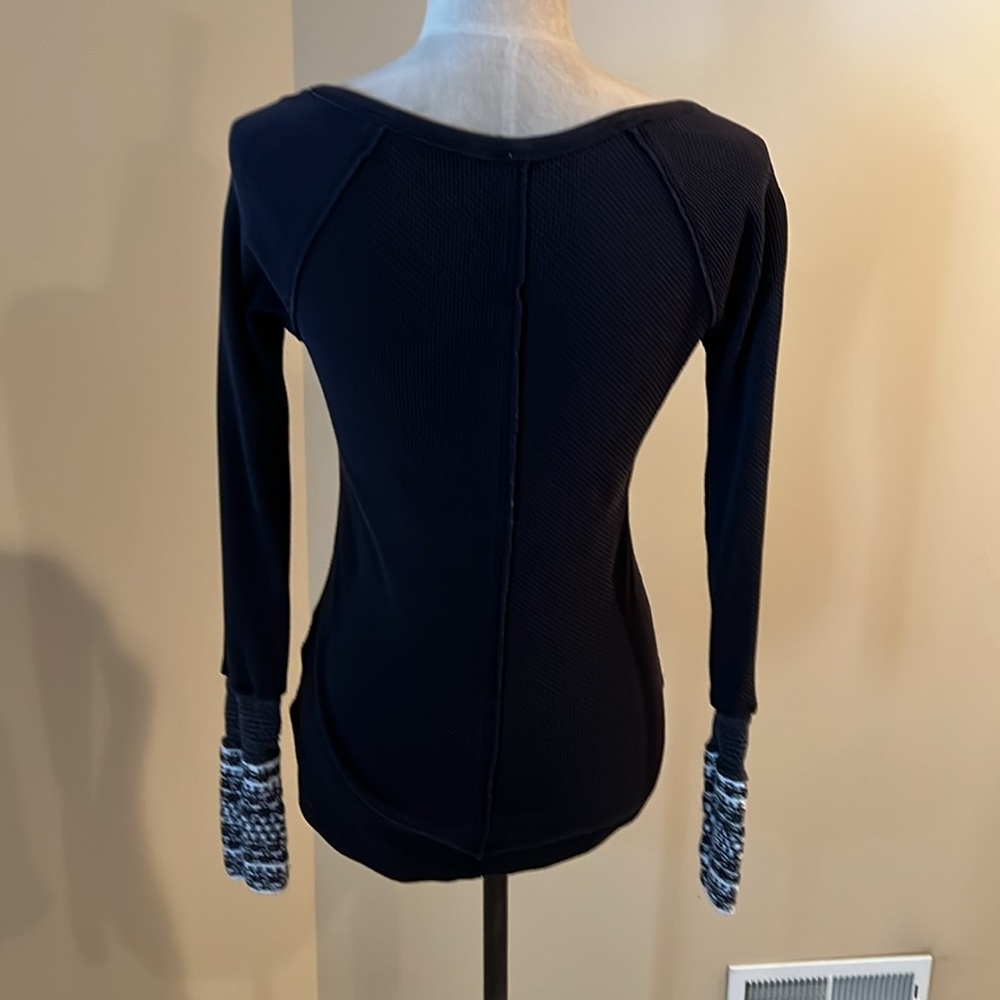 Free People Waffle Henley Top with Knit Cuffs - Picture 3 of 4
